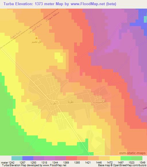 Turba,Syria Elevation Map