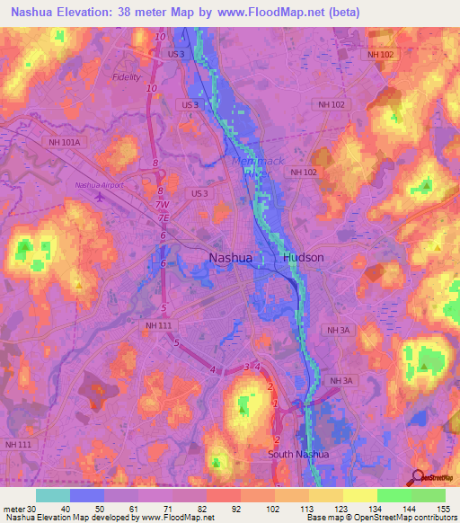 Nashua,US Elevation Map