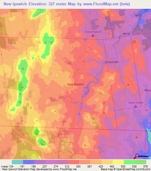 New Ipswich,US Elevation Map