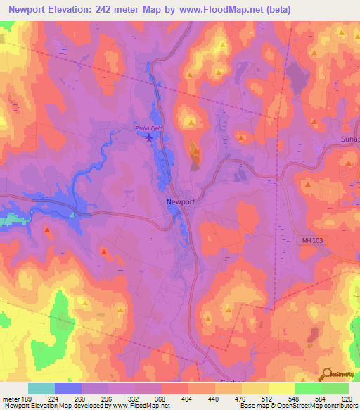 Newport,US Elevation Map