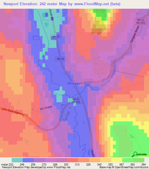 Newport,US Elevation Map