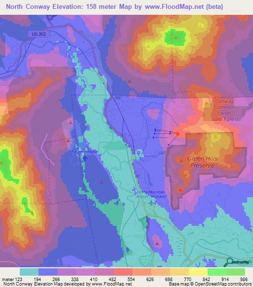 North Conway,US Elevation Map