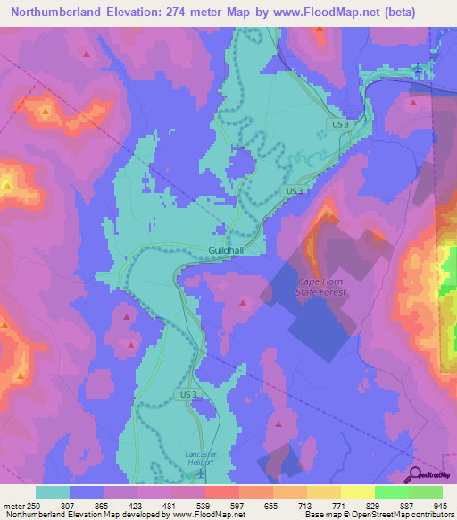 Northumberland,US Elevation Map