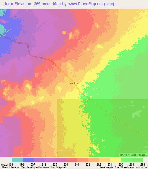 Urkut,Somalia Elevation Map