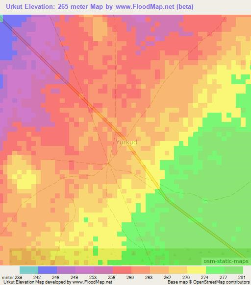 Urkut,Somalia Elevation Map
