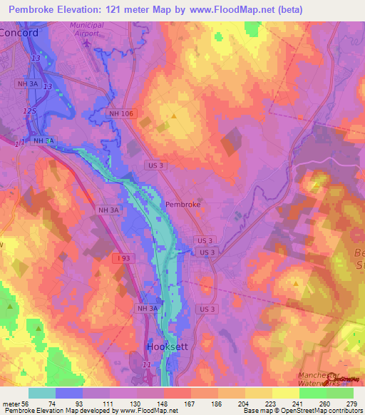 Pembroke,US Elevation Map