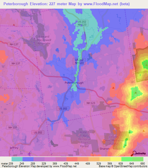Peterborough,US Elevation Map