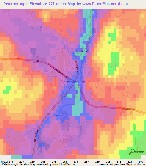 Peterborough,US Elevation Map