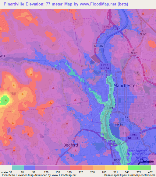 Pinardville,US Elevation Map