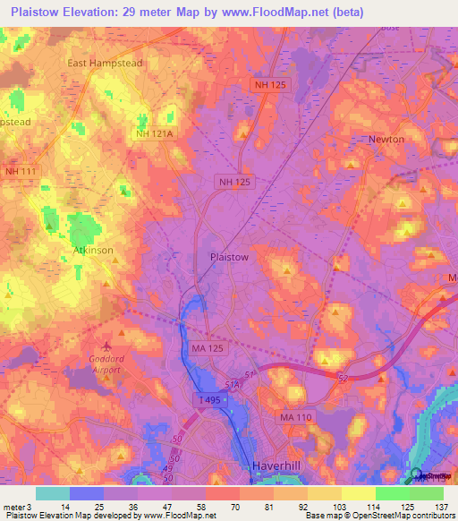 Plaistow,US Elevation Map