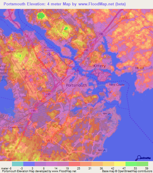 Portsmouth,US Elevation Map
