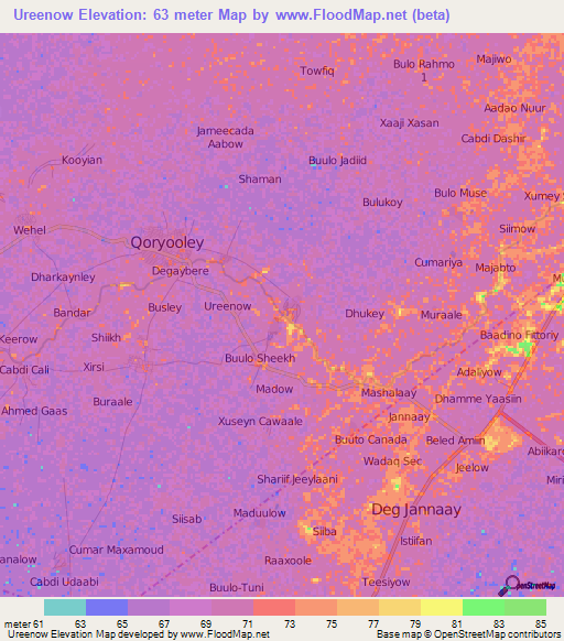Ureenow,Somalia Elevation Map