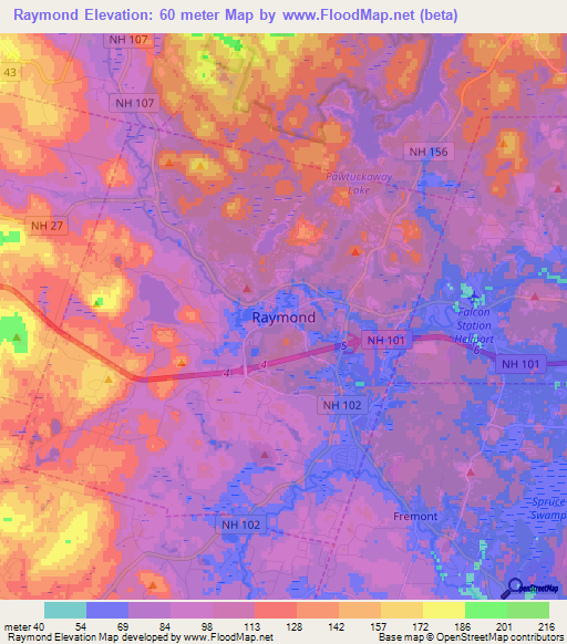 Raymond,US Elevation Map