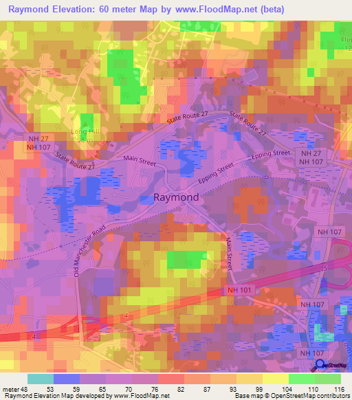Raymond,US Elevation Map