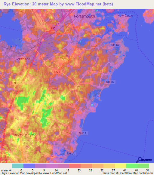 Rye,US Elevation Map