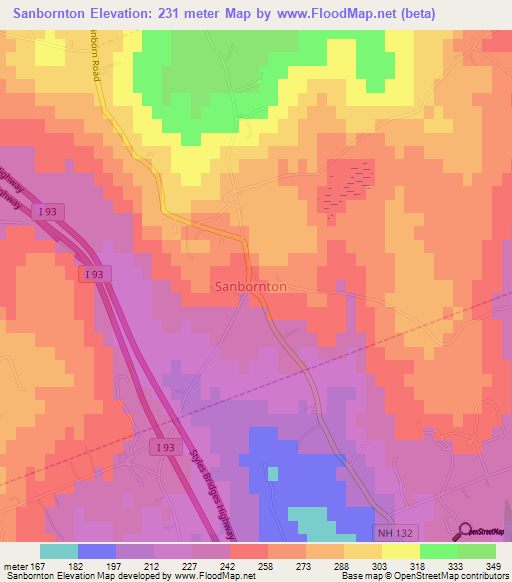 Sanbornton,US Elevation Map