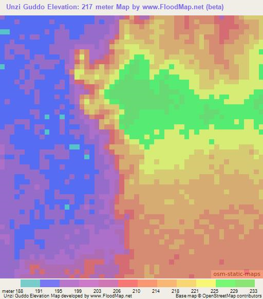 Unzi Guddo,Somalia Elevation Map