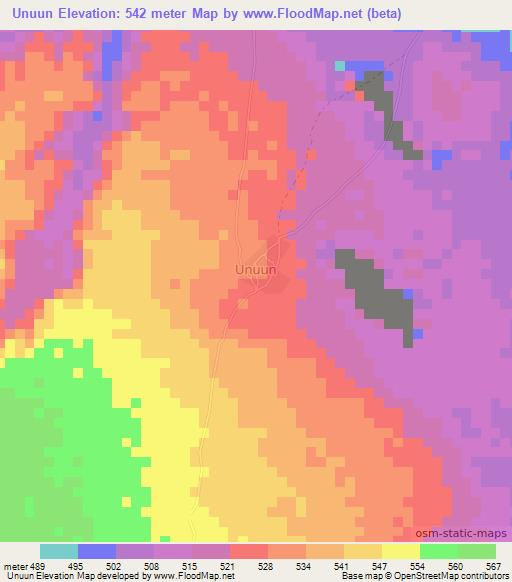Unuun,Somalia Elevation Map