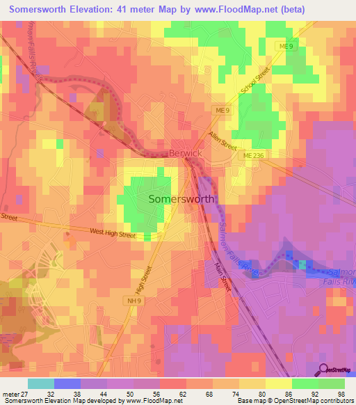 Somersworth,US Elevation Map