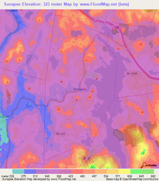 Sunapee,US Elevation Map