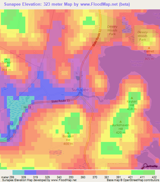 Sunapee,US Elevation Map