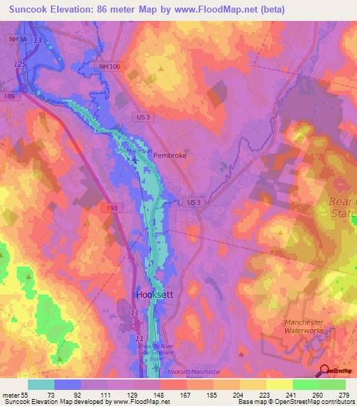 Suncook,US Elevation Map
