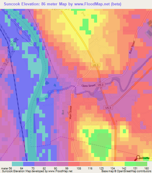 Suncook,US Elevation Map