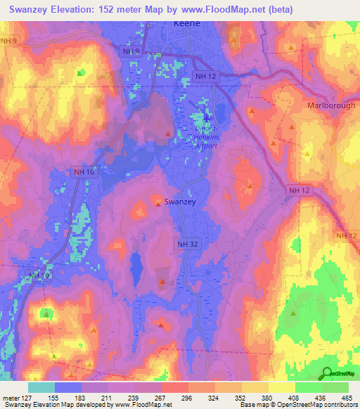 Swanzey,US Elevation Map