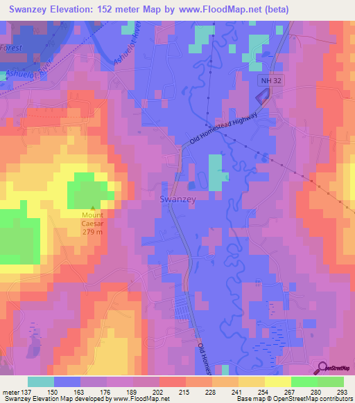 Swanzey,US Elevation Map