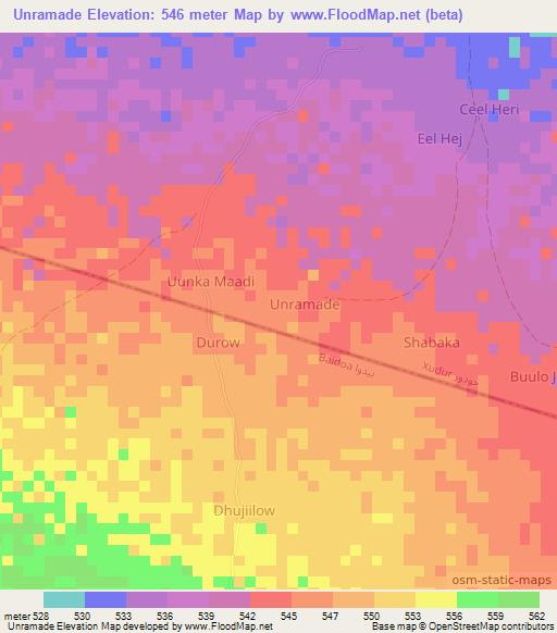Unramade,Somalia Elevation Map