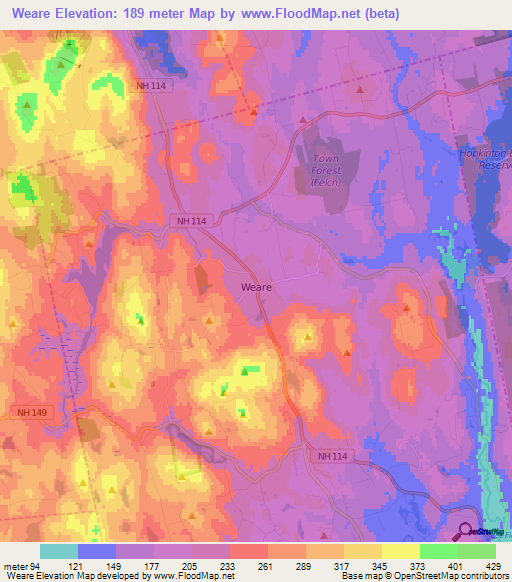 Weare,US Elevation Map