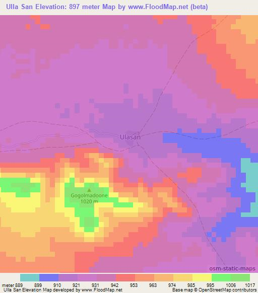 Ulla San,Somalia Elevation Map