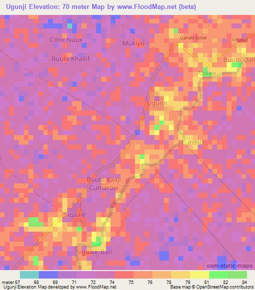 Ugunji,Somalia Elevation Map