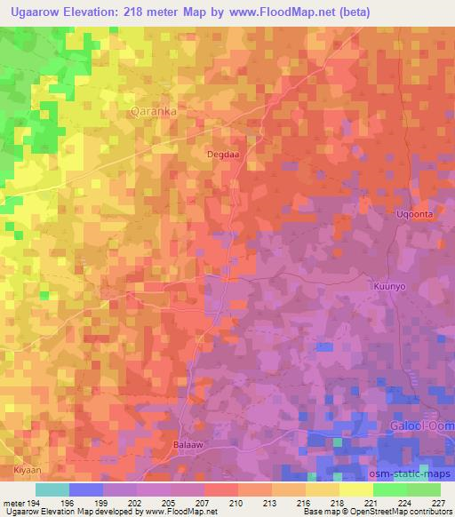 Ugaarow,Somalia Elevation Map