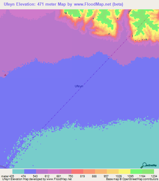 Ufeyn,Somalia Elevation Map