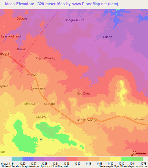 Udaan,Somalia Elevation Map