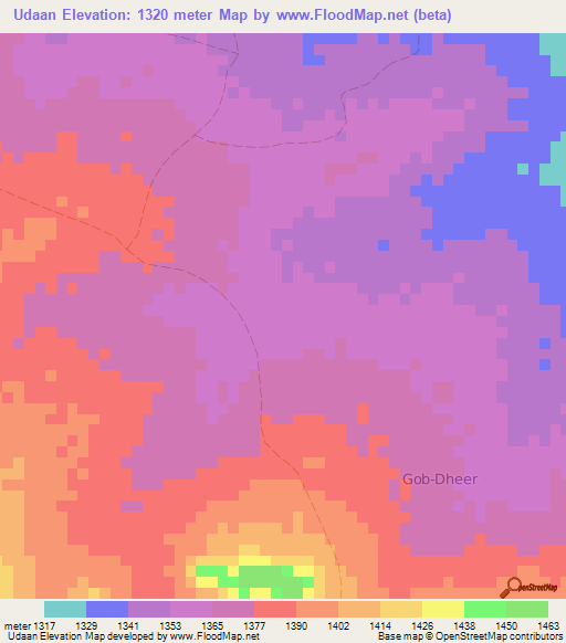 Udaan,Somalia Elevation Map