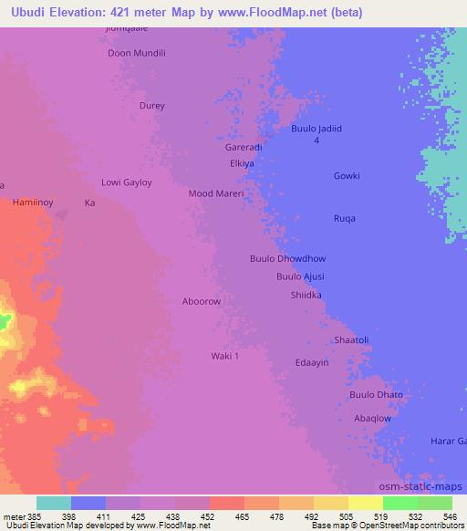 Ubudi,Somalia Elevation Map