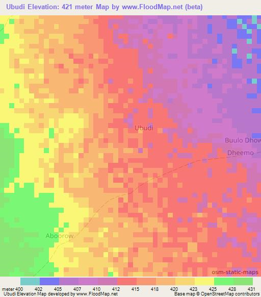 Ubudi,Somalia Elevation Map