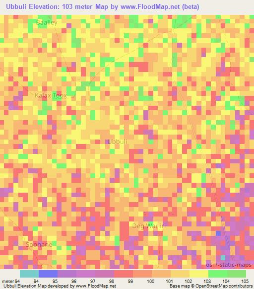 Ubbuli,Somalia Elevation Map