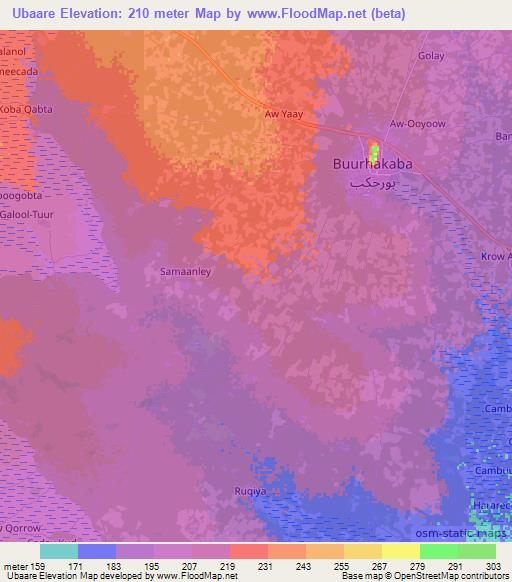 Ubaare,Somalia Elevation Map