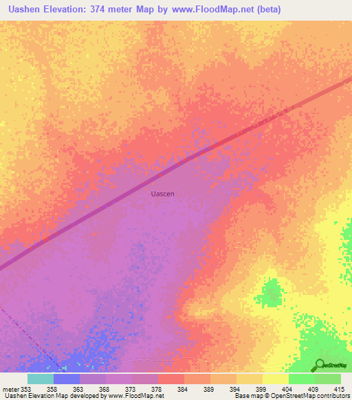 Uashen,Somalia Elevation Map
