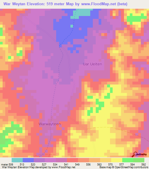 War Weytan,Somalia Elevation Map