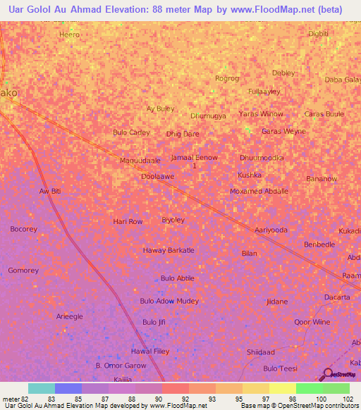 Uar Golol Au Ahmad,Somalia Elevation Map