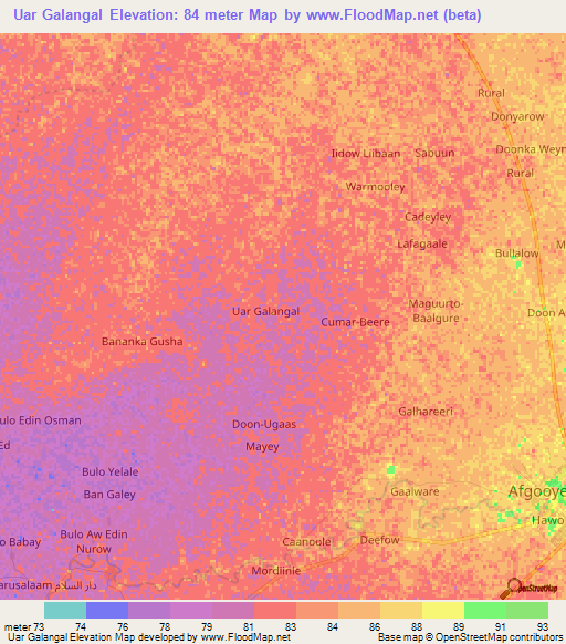 Uar Galangal,Somalia Elevation Map
