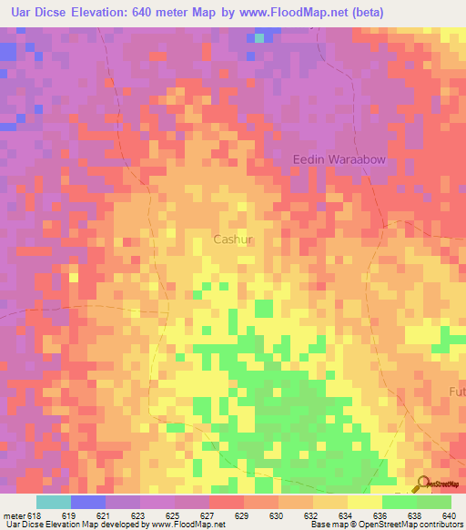 Uar Dicse,Somalia Elevation Map