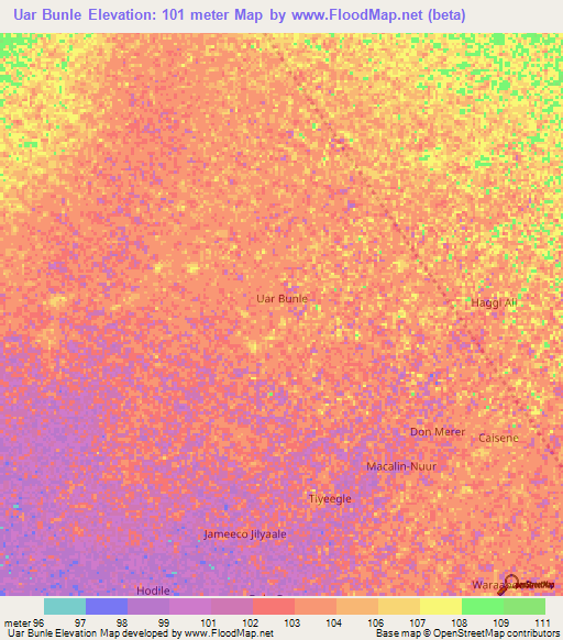 Uar Bunle,Somalia Elevation Map