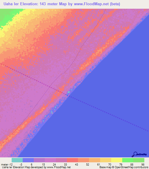 Uaha Ier,Somalia Elevation Map