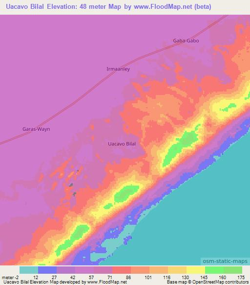 Uacavo Bilal,Somalia Elevation Map