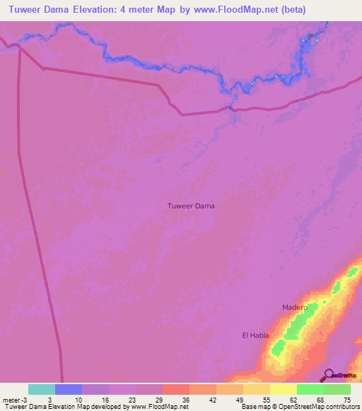 Tuweer Dama,Somalia Elevation Map